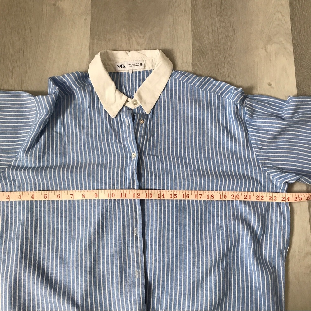 ZARA BUTTON SHIRT BLUE STRIPED BIXY CROP LONG SLEEVE WOMENS SMALL - Picture 5 of 10